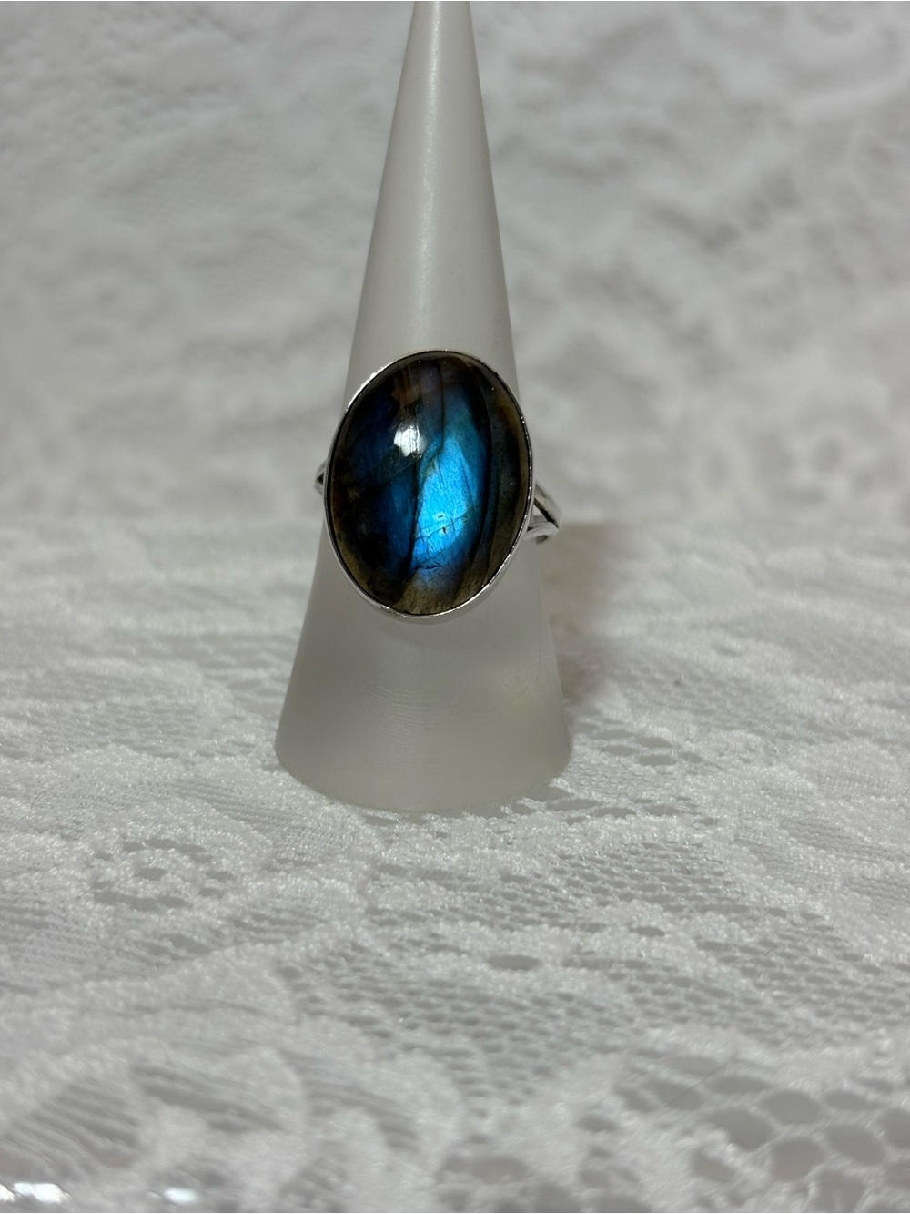 Artisan Oval Labradorite Sterling Silver Ring with High Blue Flash